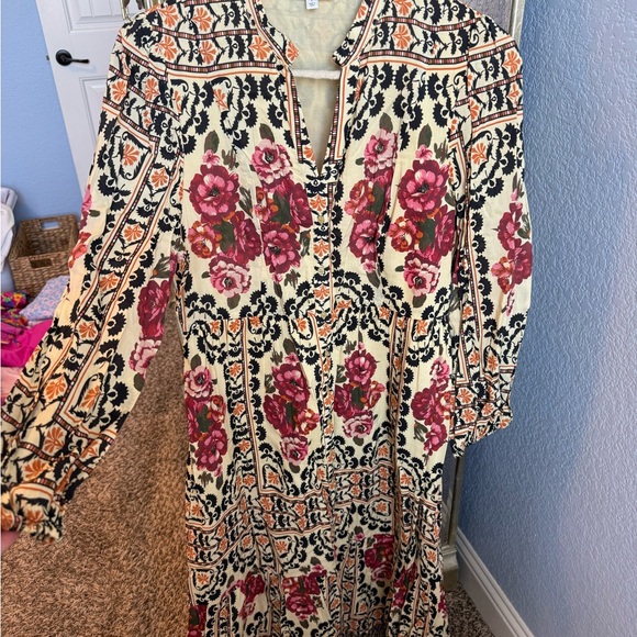 A Loves A Dresses & Skirts - Women's Floral Maxi Dress in Cream with Pink Roses